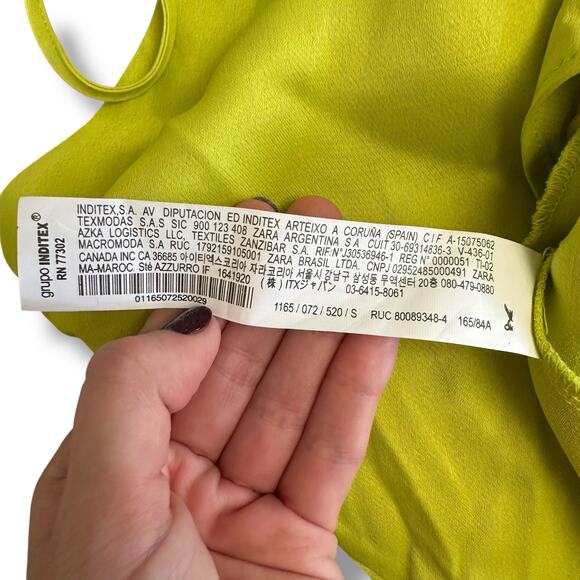 Zara NWT Satin Cropped Cowl Neck Top Womens Size S Neon Green - Picture 7 of 8